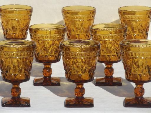 Colony Park Lane pattern glass goblets,set of 8 amber glass water glasses 