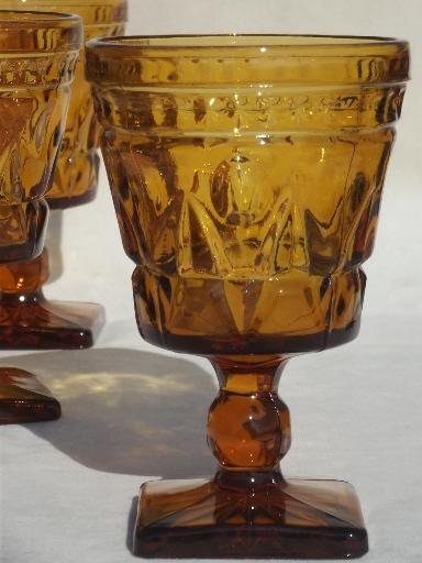 Colony Park Lane pattern glass goblets,set of 8 amber glass water glasses 