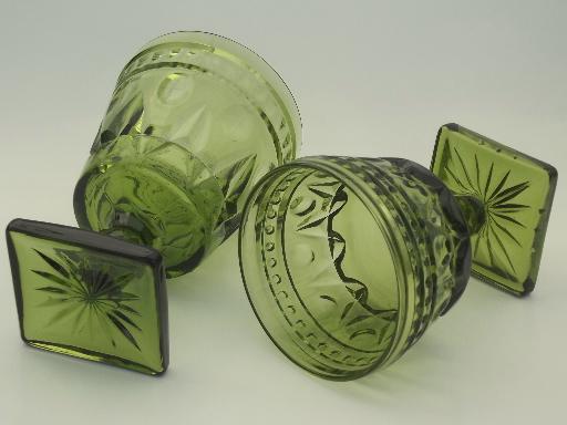 Colony Park Lane pattern glass, green water glasses goblets & sherbets 