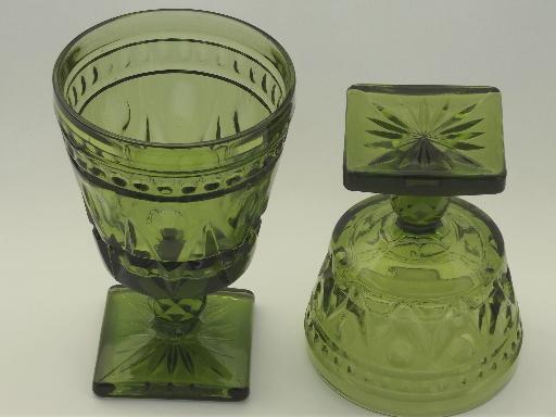 Colony Park Lane pattern glass, green water glasses goblets & sherbets 