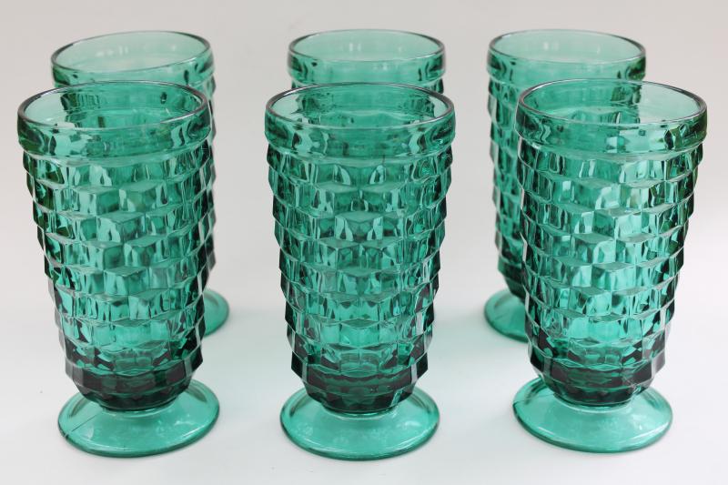 Colony Whitehall teal green drinking glasses, big tall tumblers American cube pattern