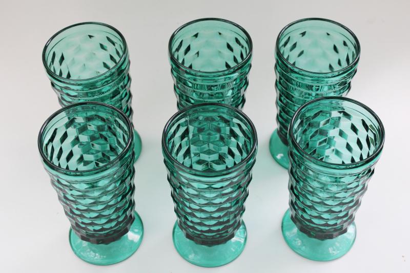 Colony Whitehall teal green drinking glasses, big tall tumblers American cube pattern