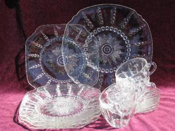 Columbia bubble pattern vintage Federal depression glass plates, cups
