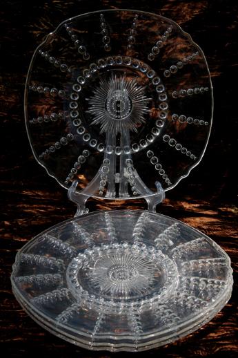 Columbia bubble pattern vintage Federal depression glass serving plates, chop plate or cake plate size