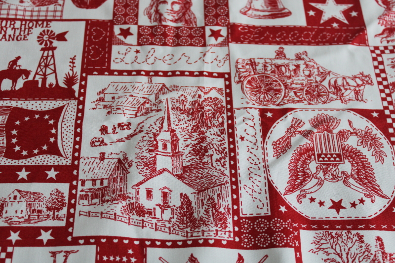 Concord House quilting weight cotton fabric, barn red on ivory folk art America