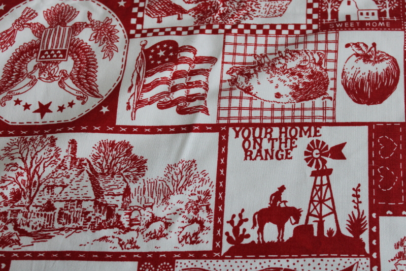 Concord House quilting weight cotton fabric, barn red on ivory folk art America