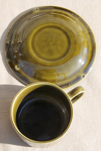 Connemara Celtic vintage Irish Erin green pottery cups & saucers set of four