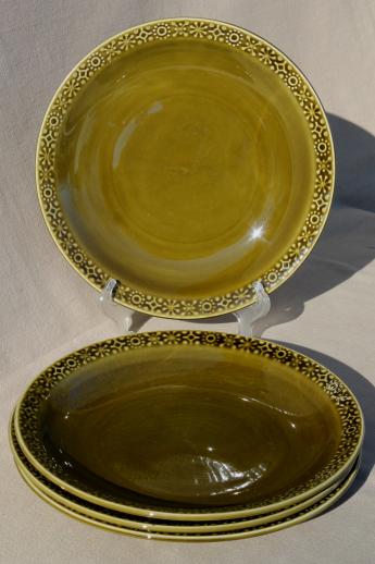 Connemara Celtic vintage Irish Erin green pottery dinnerware, dinner plates set 