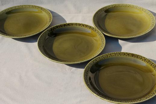 Connemara Celtic vintage Irish Erin green pottery dinnerware, dinner plates set 