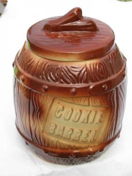 Cookie Barrel vintage pottery kitchen cooky jar