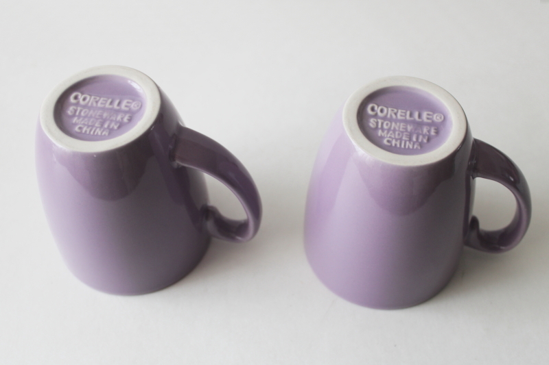 Corelle stoneware coffee mugs, lavender purple solid lilac color