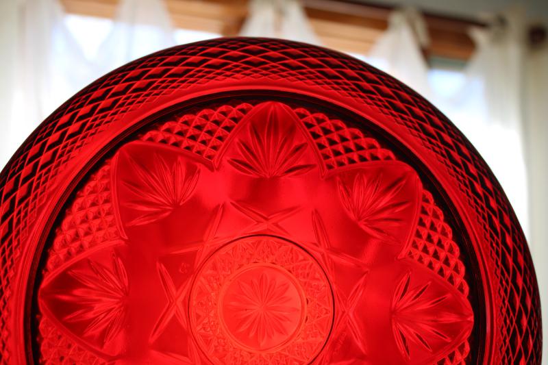 Cris dArques ruby red glass dinner plates, 1990s vintage Antique pattern