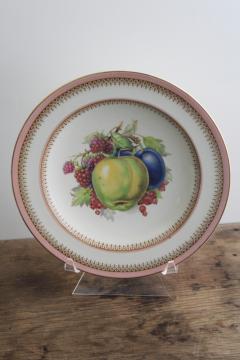 Crown Ducal England vintage china fruit plate, pink  buff brown border w/ gold