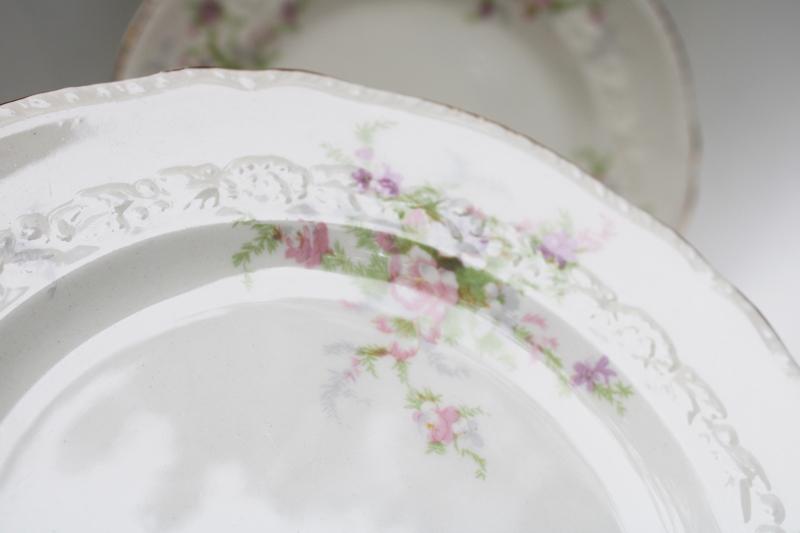 Crown potteries pink floral china plates 1930s 40s vintage, cottagecore shabby chic