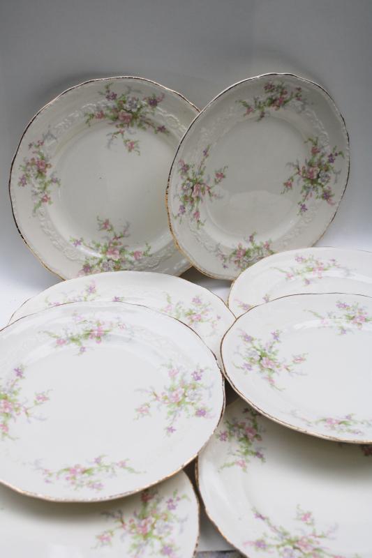 Crown potteries pink floral china plates 1930s 40s vintage, cottagecore shabby chic
