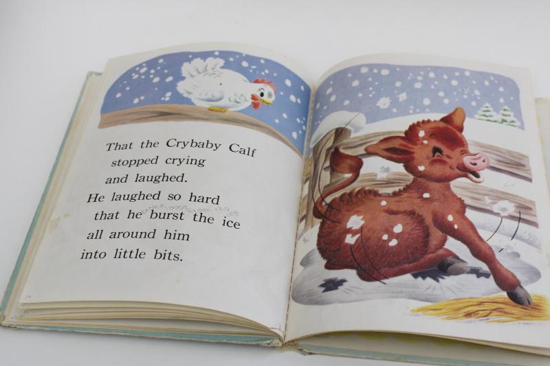 Crybaby Calf vintage picture book for early reader, 1960 Elf book retro illustrations