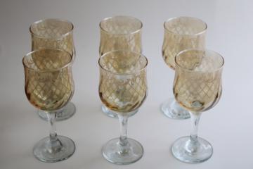 Crystallaria Fumo Italy stemware, six wine glasses champagne colored luster w/ clear glass