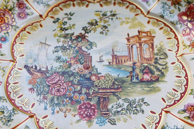 Daher Decorated Ware vintage metal bowl, chinoiserie style litho print tin toleware