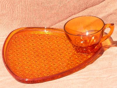 Daisy and Button amber glass snack sets in original box