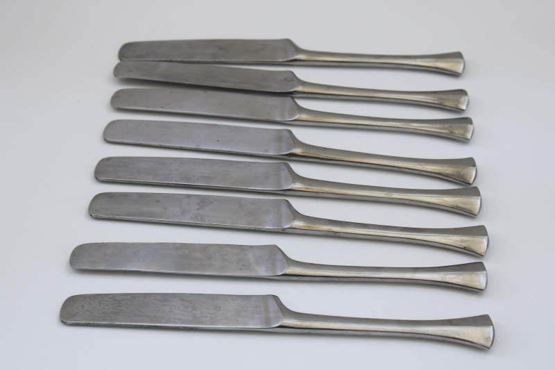 Dansk France vintage stainless flatware, 8 dinner knives Thistle pattern art deco modern minimalist