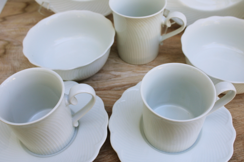 Dansk Japan Blanc white embossed scalloped shape dinnerware set for two plates bowls mugs