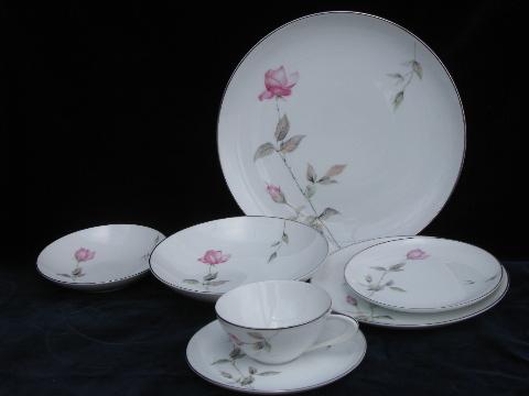 Dawn Rose pink floral Japan china vintage dinnerware, dishes set for 12