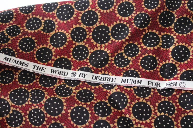 Debbie Mumms the Word cotton quilting fabric, country primitive sunflowers print