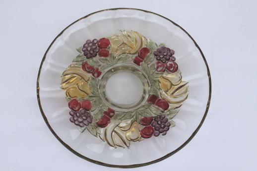 Della Robbia fruit wreath cake plate or low stand, colored stain banana fruits