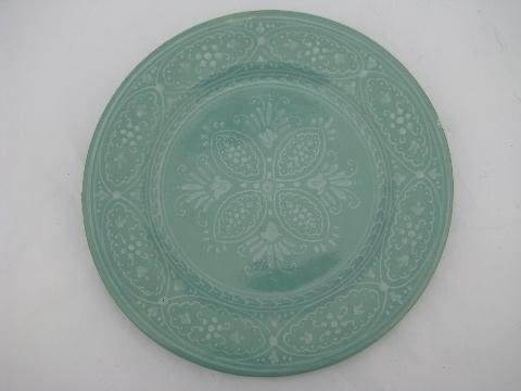 Deruta pottery - Italy vintage Italian ceramic plates, jadite green w/ white lace