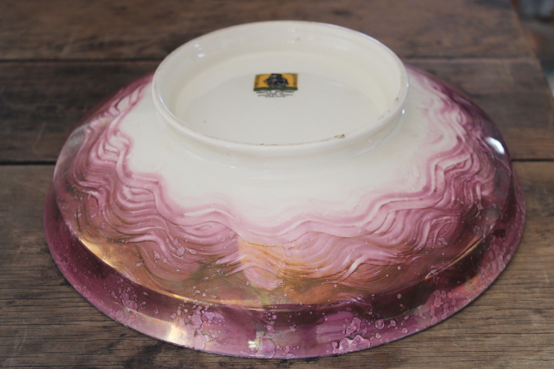 Dickens Days Victorian style pink copper luster china display bowl, vintage Grays pottery England