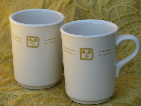 Disney emblem logo, vintage cafeteria / restaurant china mugs