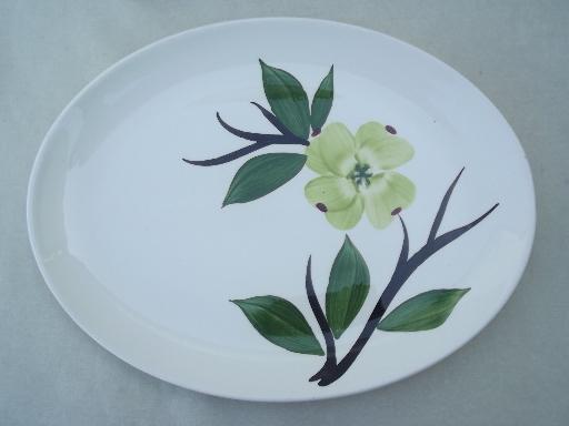 Dixie Dogwood vintage hand-painted pottery dinnerware, dishes for 4