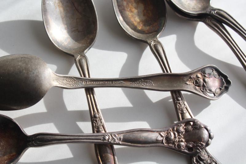 Dolly Madison open rose pattern teaspoons, vintage silverware Holmes & Edwards