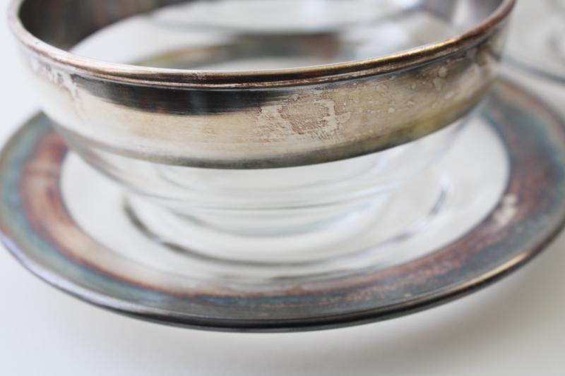 Dorothy Thorpe wide silver band mid-century mod vintage glassware, bowls & plates