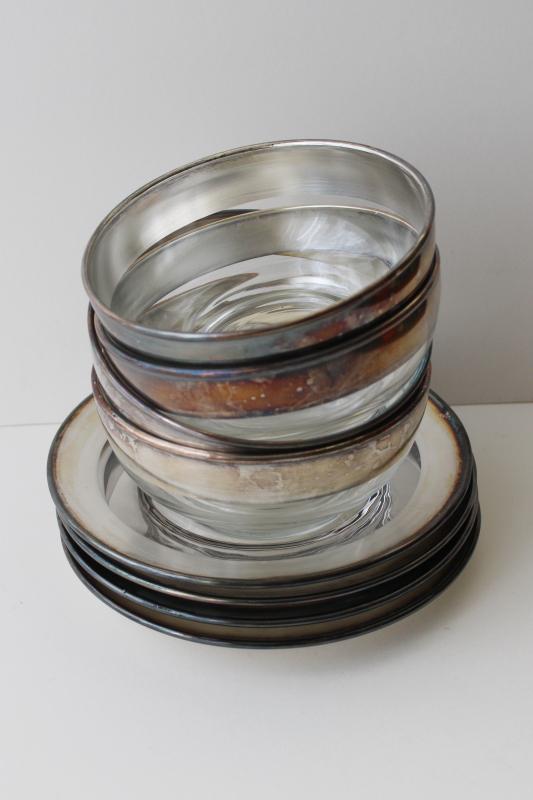 Dorothy Thorpe wide silver band mid-century mod vintage glassware, bowls & plates