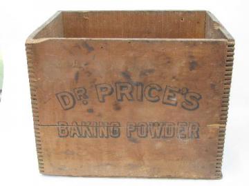 Dr. Price's Baking Powder vintage wood advertising crate, old primitive finger-jointed box