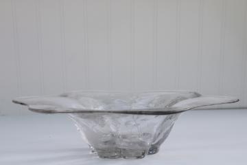 Duncan Miller Canterbury Indian Tree etched glass console bowl, mid century vintage elegant glass centerpiece