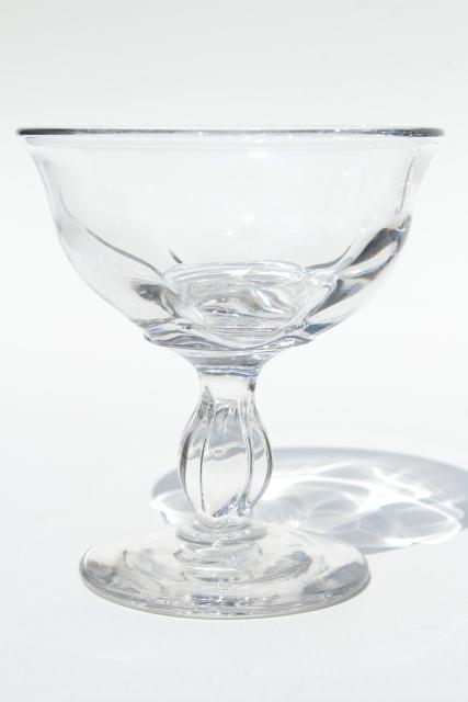 Duncan & Miller Canterbury crystal clear coupe champagne glasses, saucer shaped champagnes