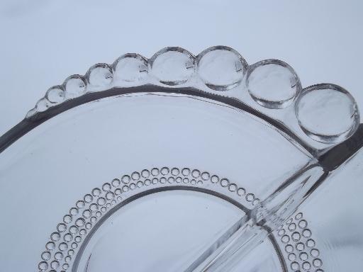 Duncan & Miller teardrop glass relish dish, bead edge divided bowl