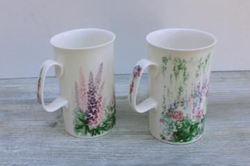 Dunoon bone china tea mugs or coffee cups, Summer Haze English garden florals
