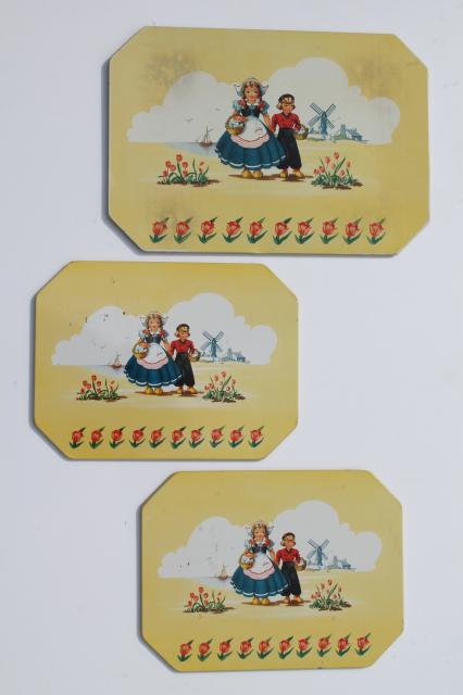 Dutch boy & girl Holland windmills 1950s vintage hot mat pad counter saver trivets