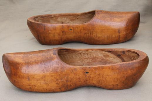 Dutch klompen wood shoes, adult size vintage wooden clogs from Holland