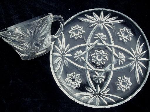 EAPC star pattern snack sets w/ small round plates, vintage prescut glass