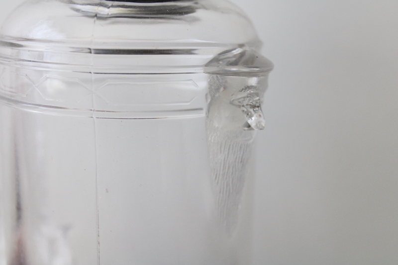 EAPG Bearded Man antique glass jug w/ pewter tankard top  lid, 1880s vintage