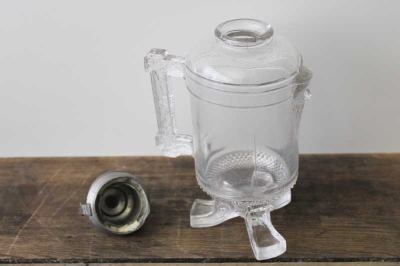 EAPG Bearded Man antique glass jug w/ pewter tankard top  lid, 1880s vintage