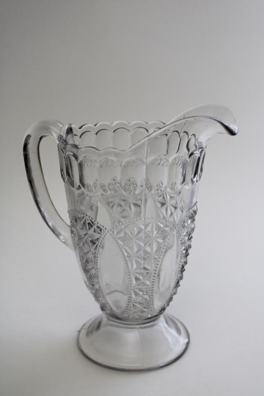 EAPG Oregon pattern pressed pattern glass pitcher, 1890s vintage antique glassware