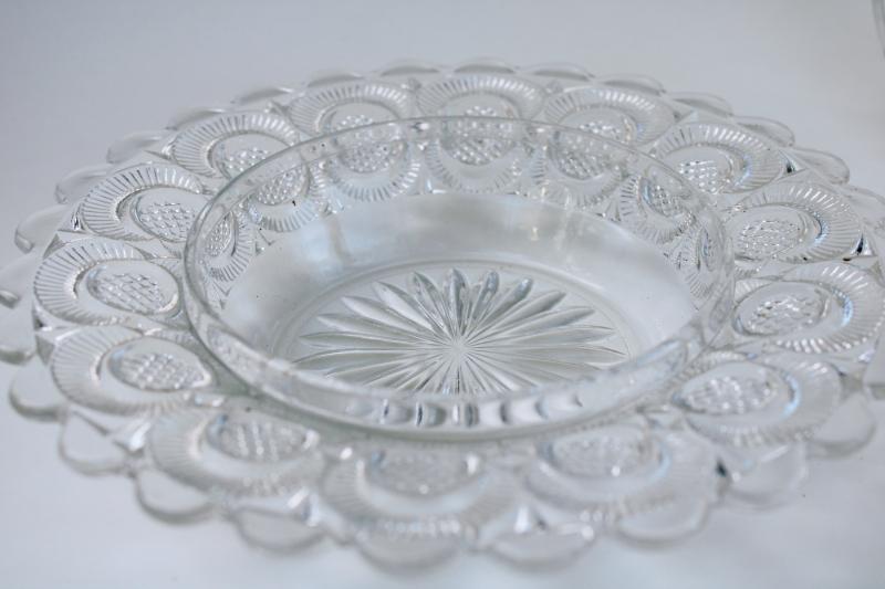 EAPG Victorian era antique round glass butter dish w/ dome, crescent diamond point discs