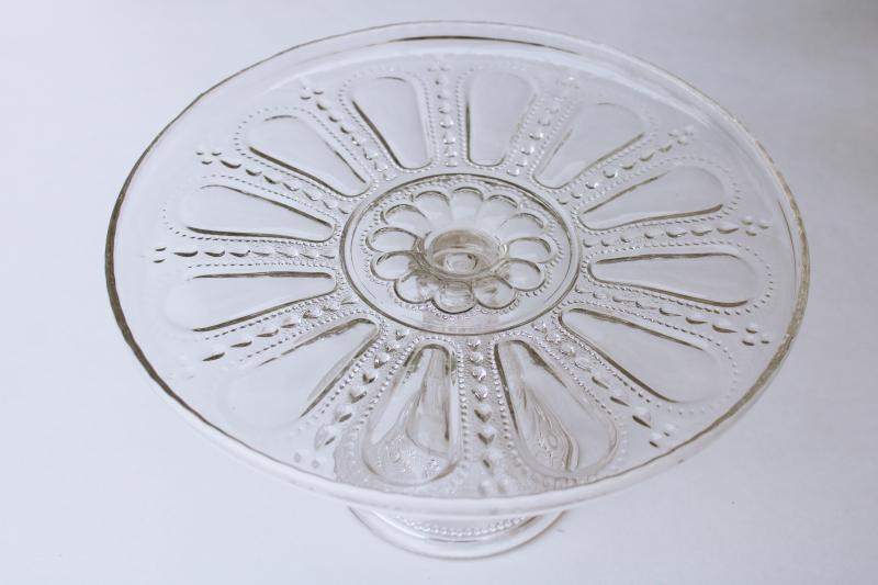 EAPG Wisconsin pattern antique pressed glass cake stand, beaded dewdrop US Glass