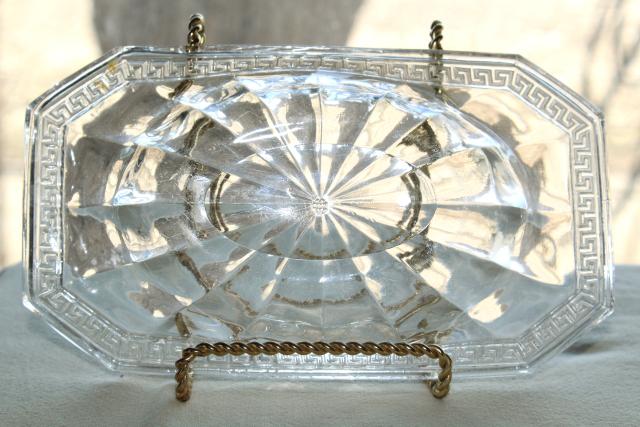 EAPG antique Greek key pattern glass tray or butter dish, US Glass or Heisey