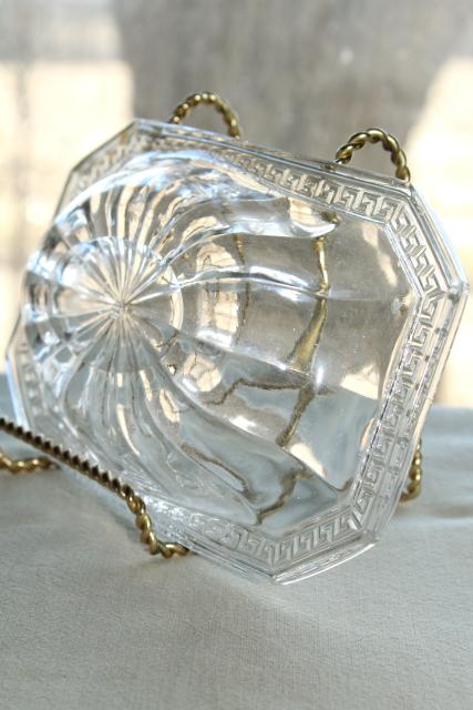 EAPG antique Greek key pattern glass tray or butter dish, US Glass or Heisey